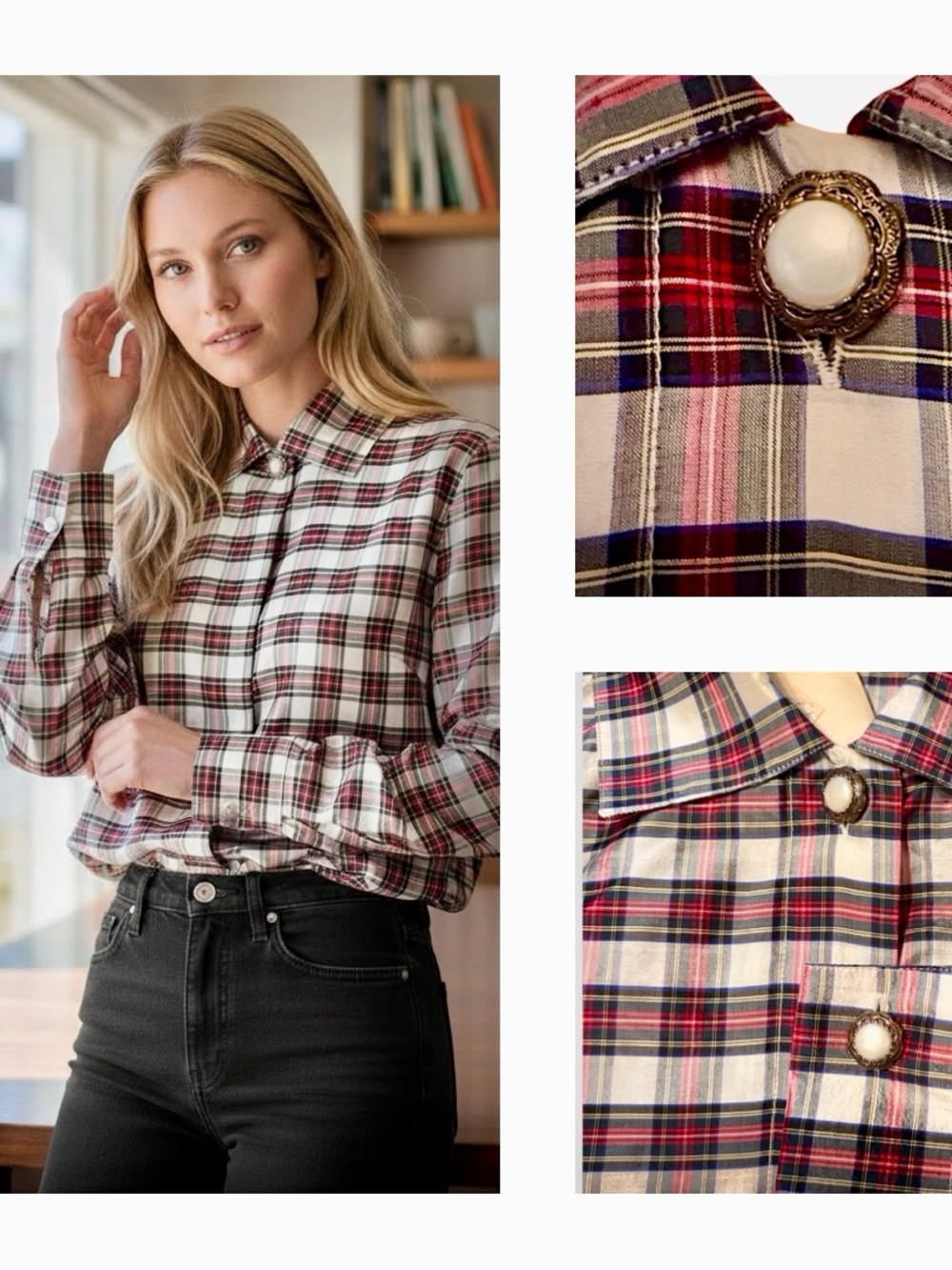 Brooks Brothers Vintage Silk Plaid Button-Down Shirt Size 6